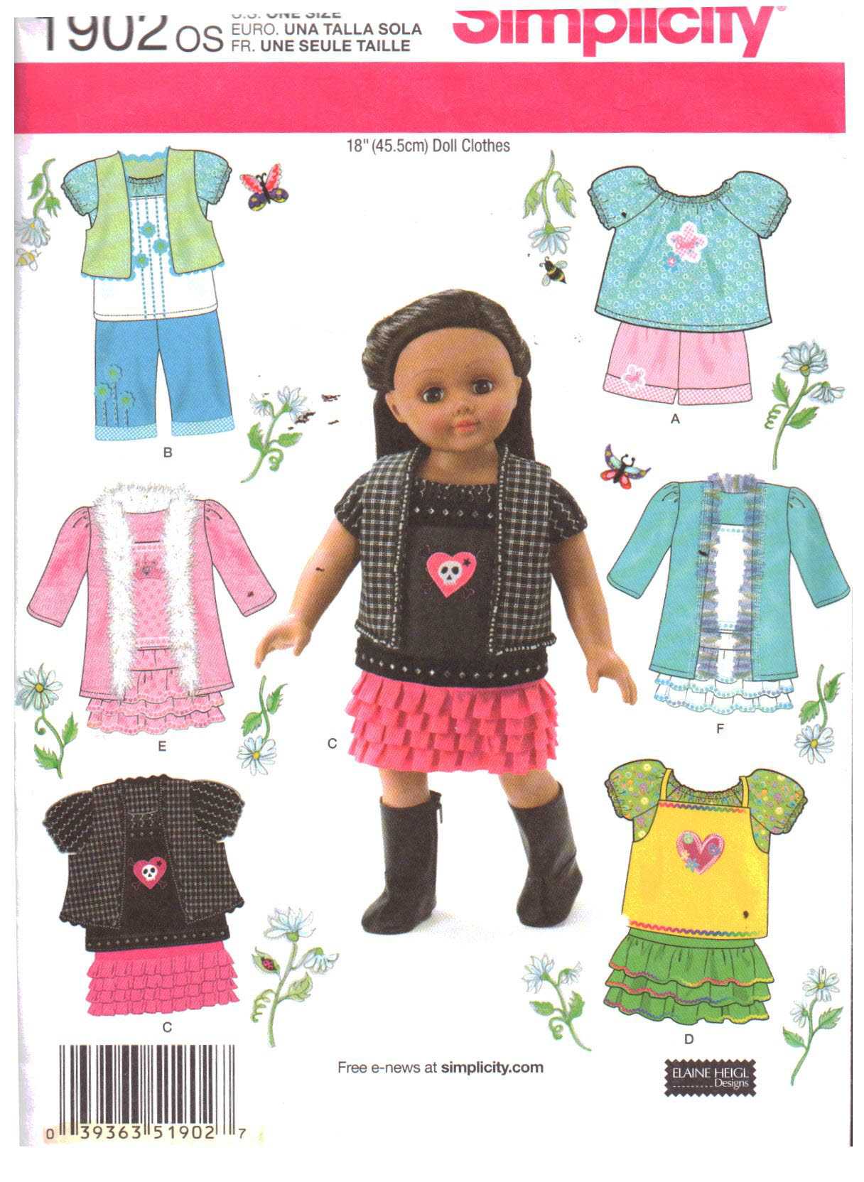 Simplicity 1902 Doll Clothes Size: 18" Uncut Sewing Pattern