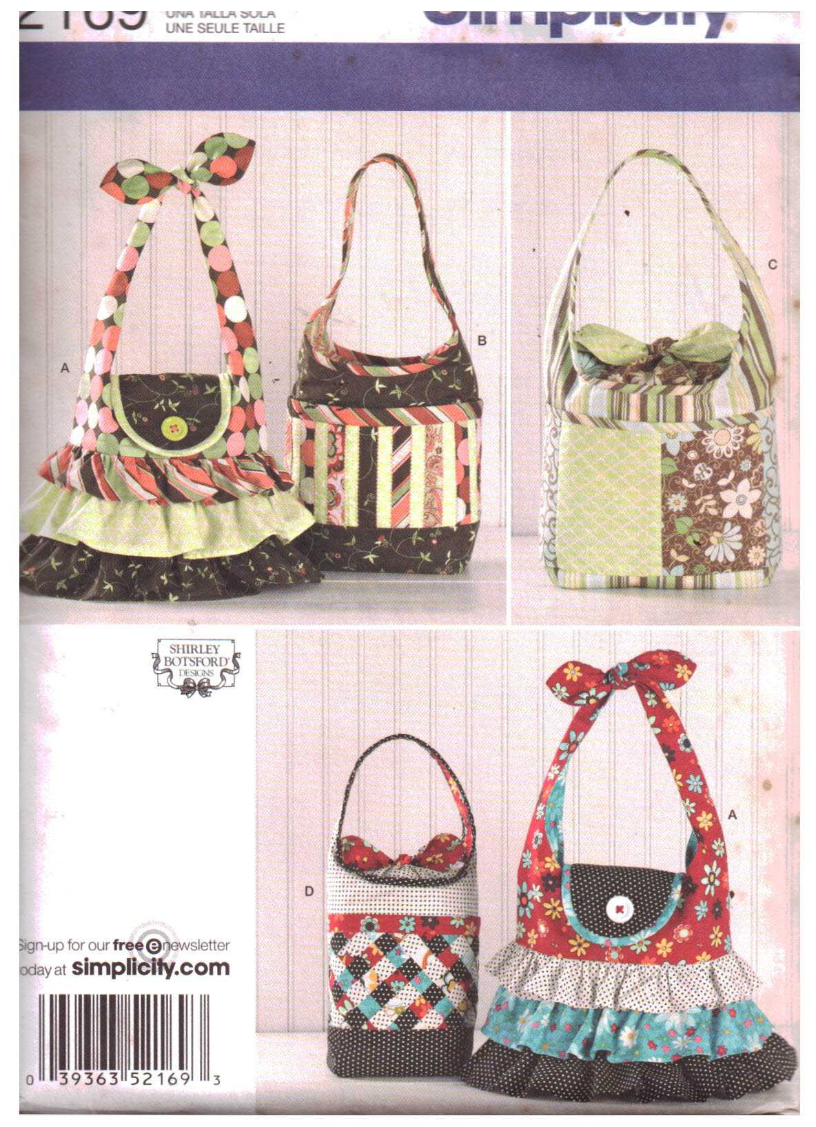 Simplicity 2169 Bags Size: One Uncut Sewing Pattern