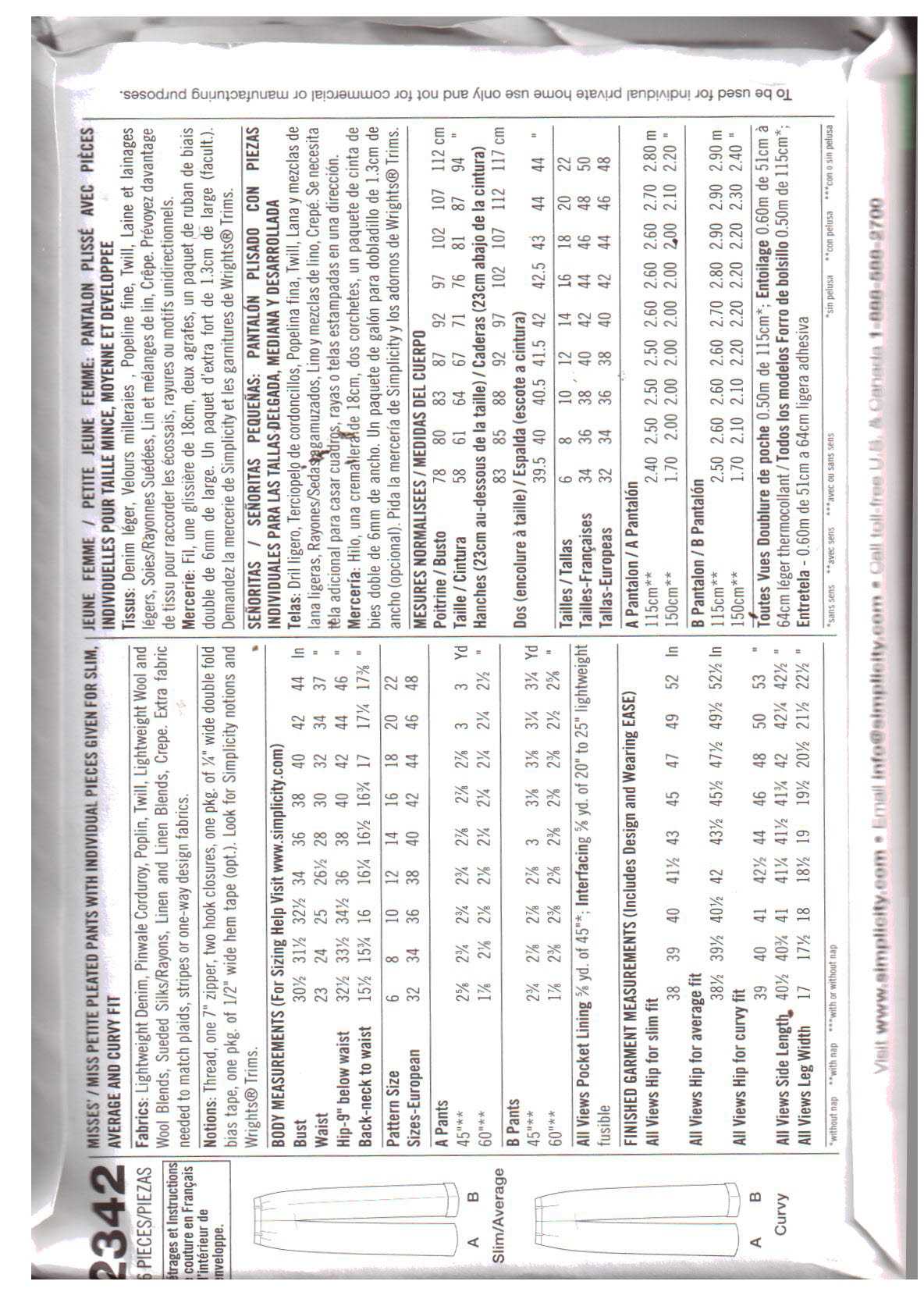 Simplicity 2342 Pants Size: H5 6-14 or R5 14-22 Uncut Sewing Pattern - Image 2