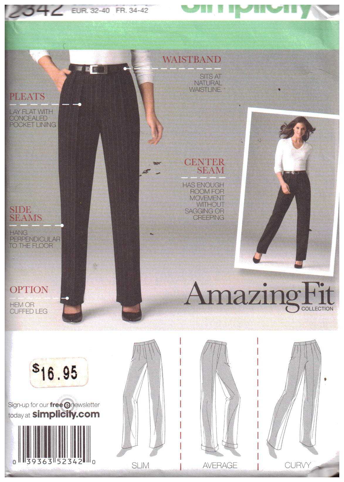 Simplicity 2342 Pants Size: H5 6-14 or R5 14-22 Uncut Sewing Pattern