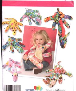 Simplicity 2394 Fleece Animals - Giraffe, Rhino, Elephant, Monkey, Hippo Size: One Uncut Sewing Pattern