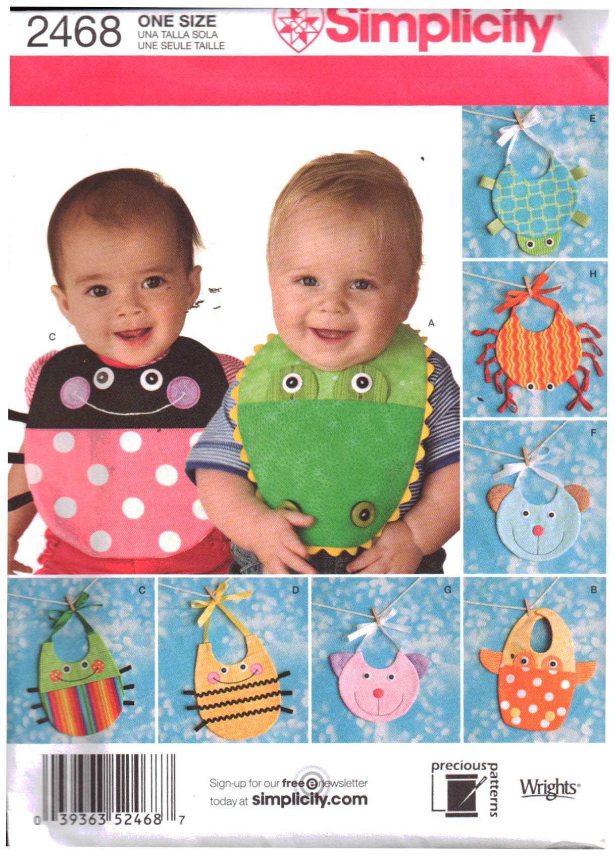 Simplicity 2468 Baby Bibs Size: One Uncut Sewing Pattern