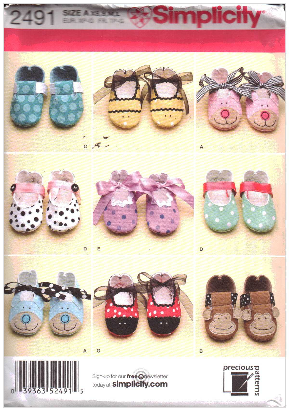 Simplicity 2491 Baby Shoes Size: A XS-S-M-L Uncut Sewing Pattern
