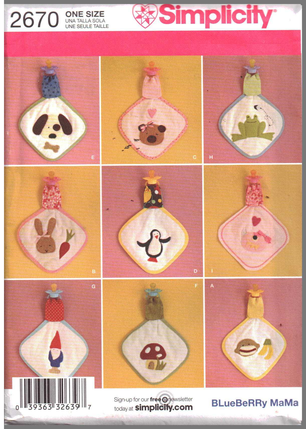 Simplicity 2670 Binky Blankets Size: One Uncut Sewing Pattern