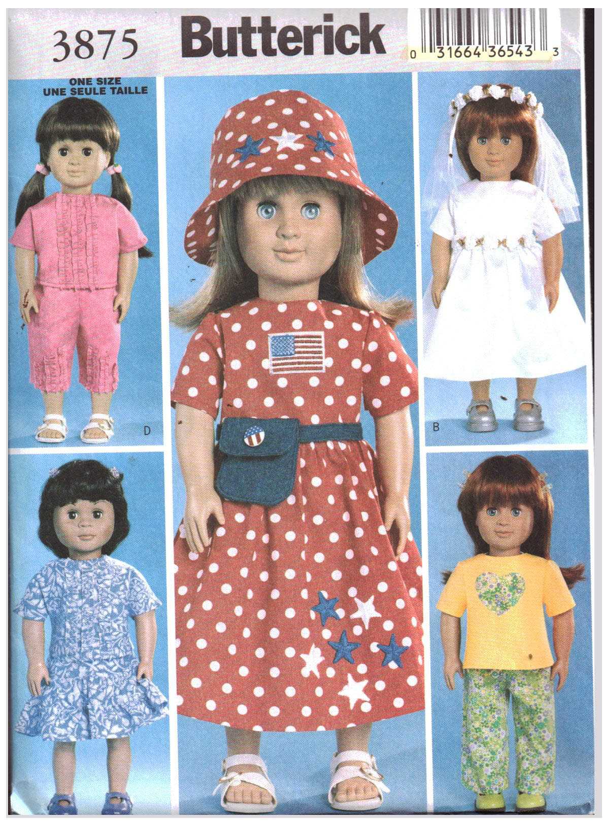 Butterick 3875 Doll Clothes Size: 18" Uncut Sewing Pattern