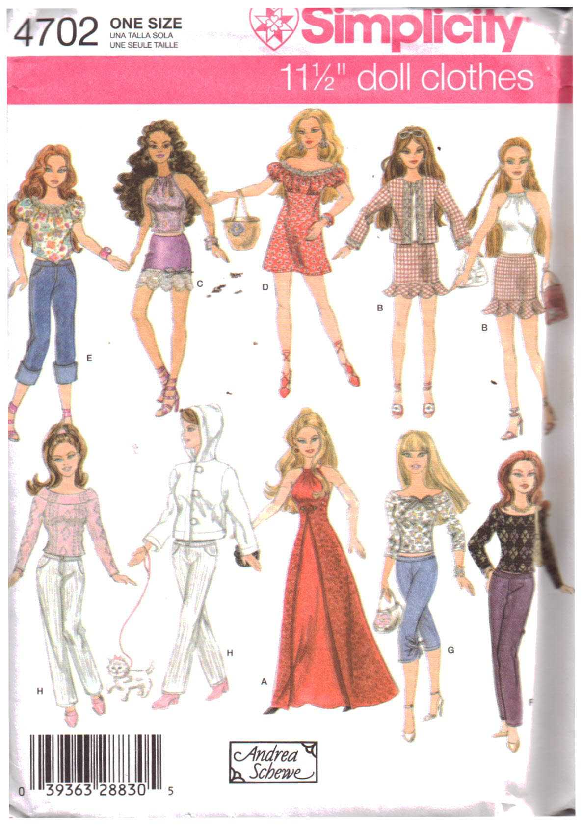 Simplicity 4702 Doll Clothes Size: 11.5 Uncut Sewing Pattern