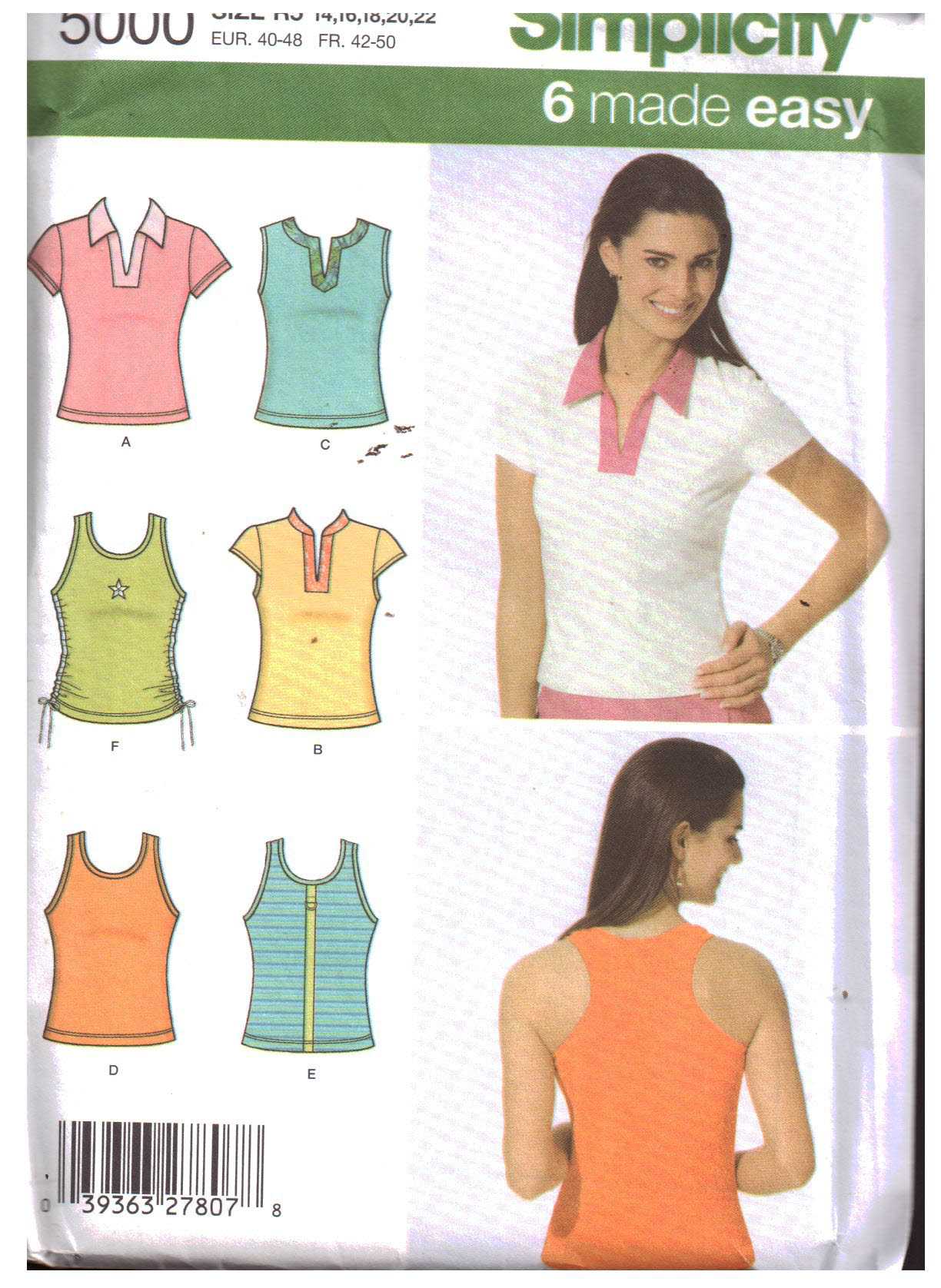 Simplicity 5000 Tops Size: R5 14-22 Uncut Sewing Pattern