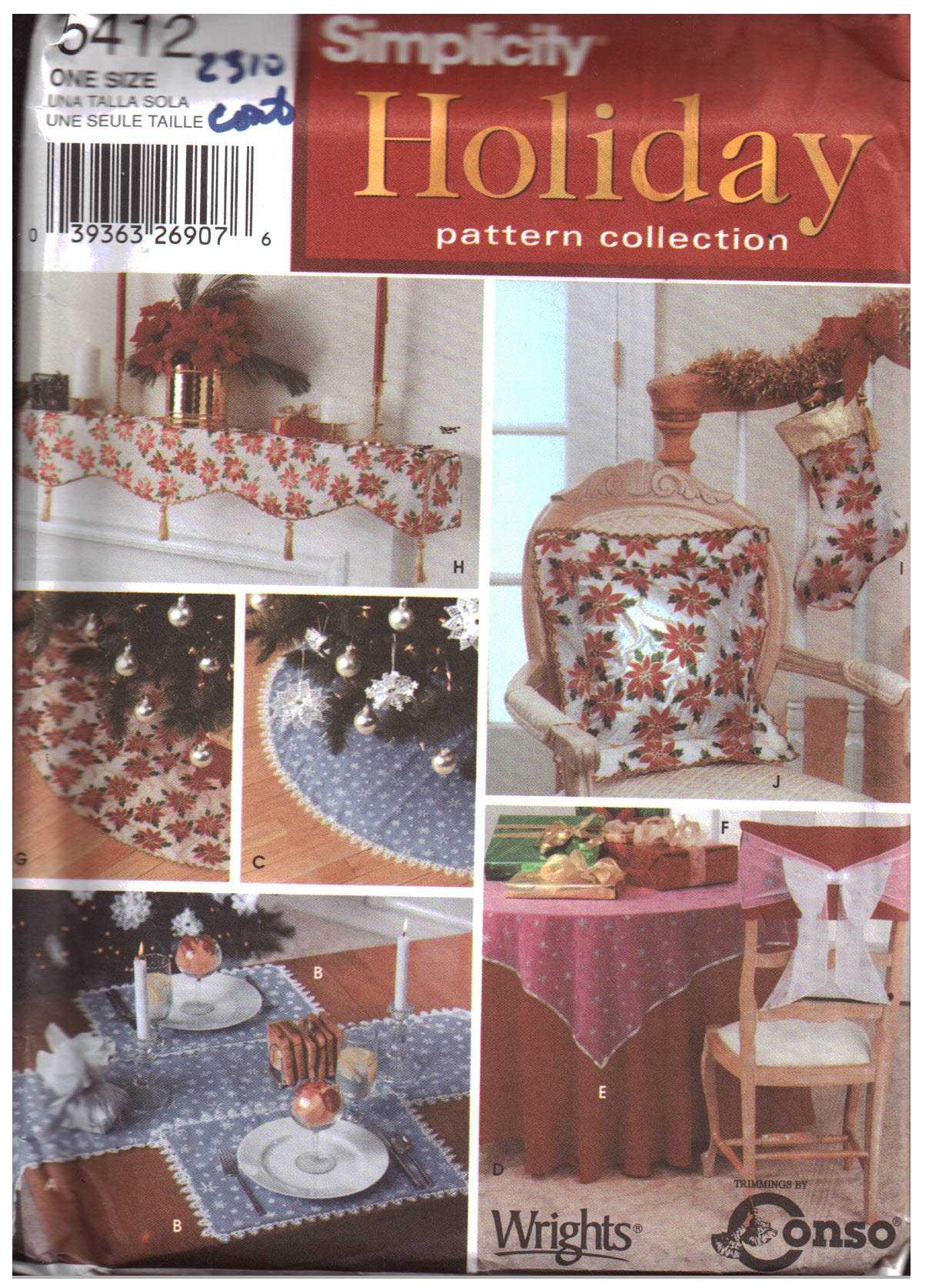 Simplicity 5412 Christmas Decorations Size: One Uncut Sewing Pattern
