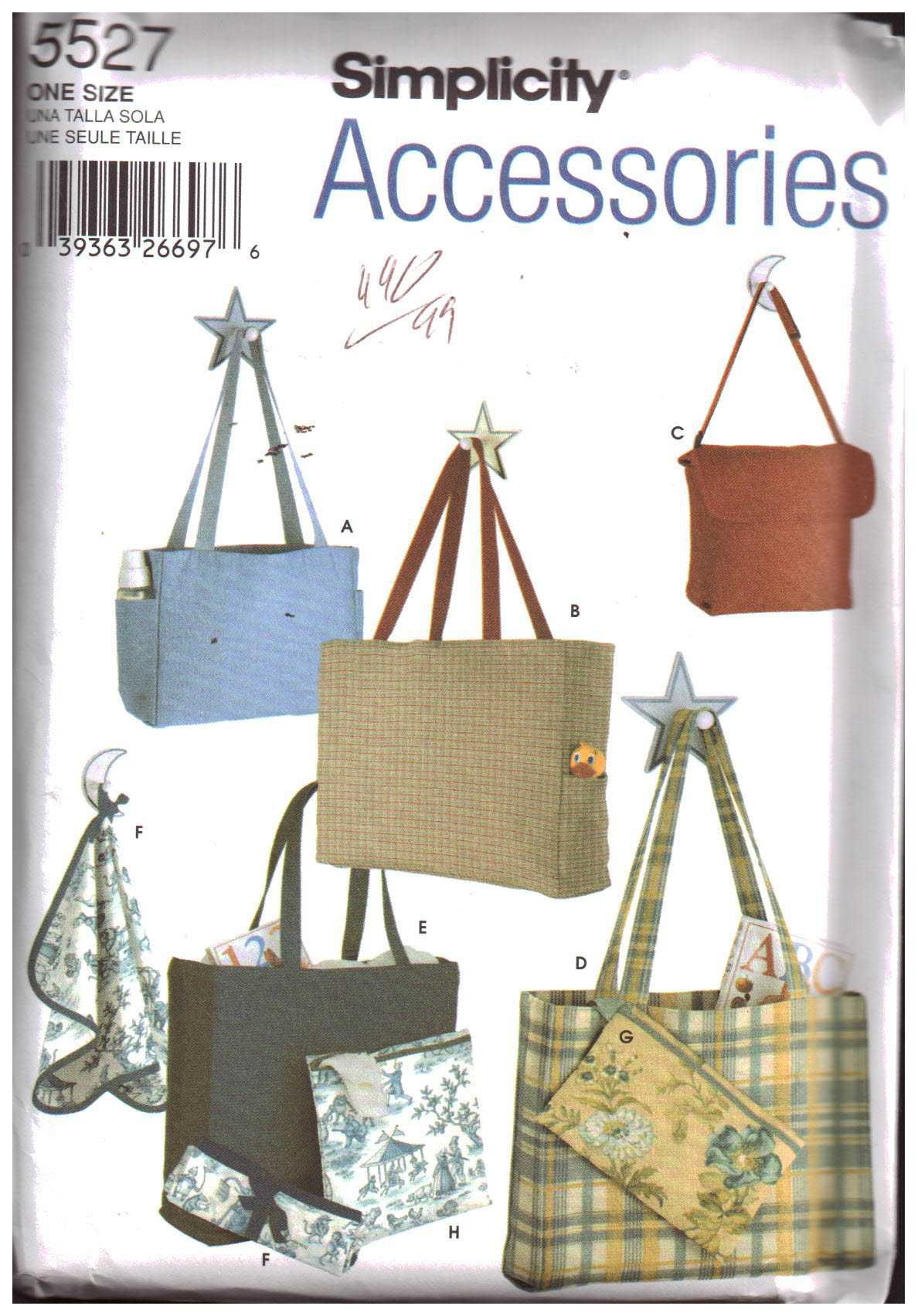 Simplicity 5527 Diaper Bags, Accessories Size: One Uncut Sewing Pattern