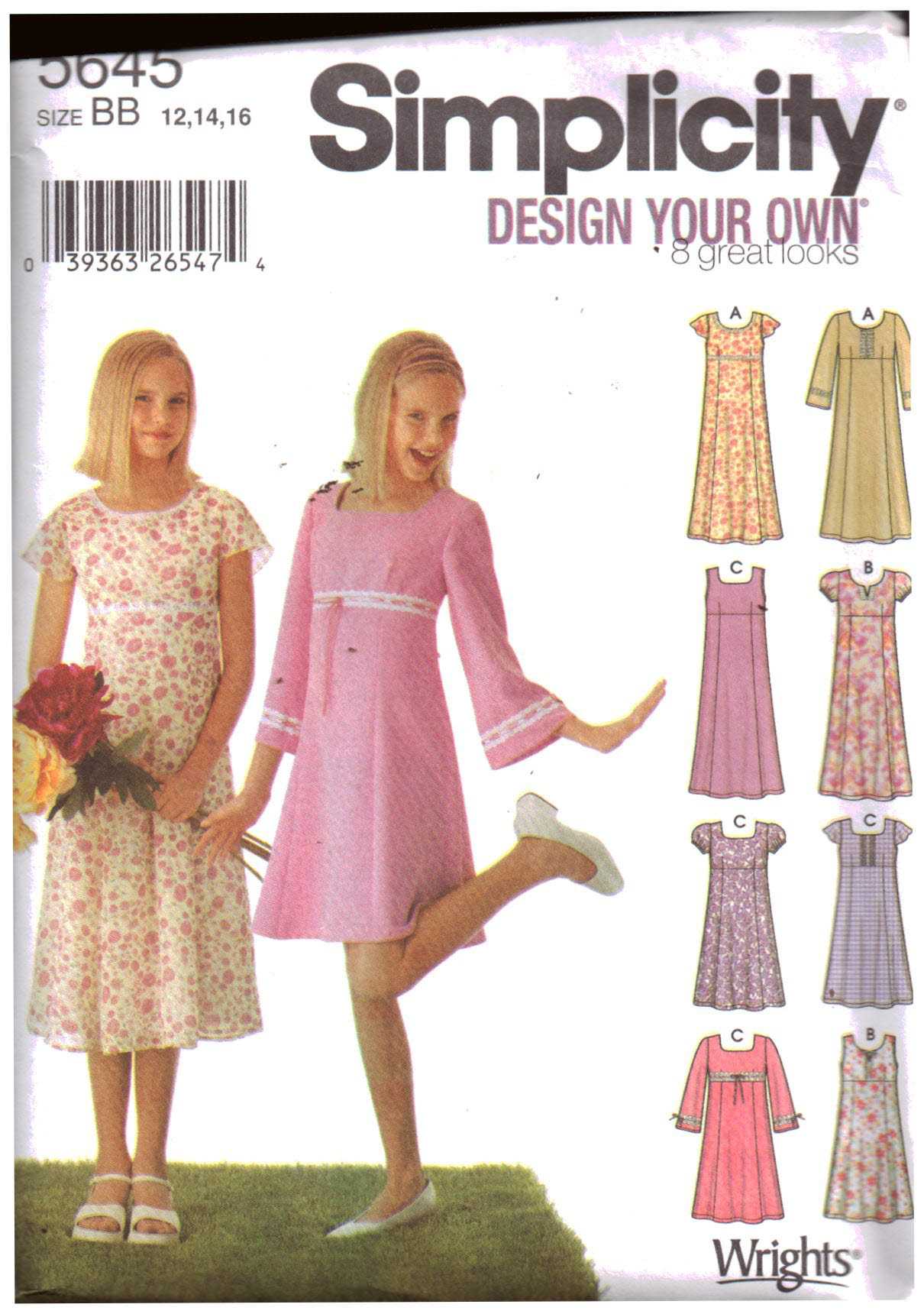 Simplicity 5645 Girl's Dress Size: BB 12-14-16 Uncut Sewing Pattern