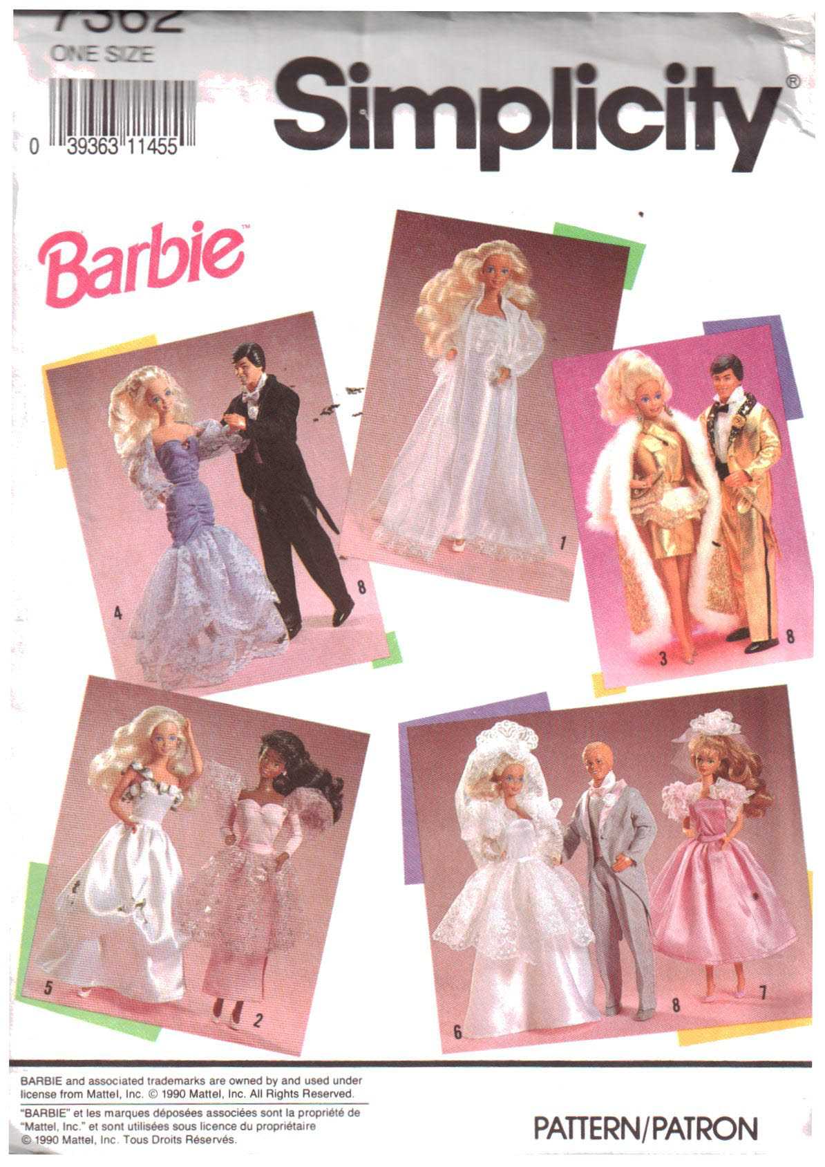 Simplicity 7362 Doll Clothes Size: 11.5" Uncut Sewing Pattern