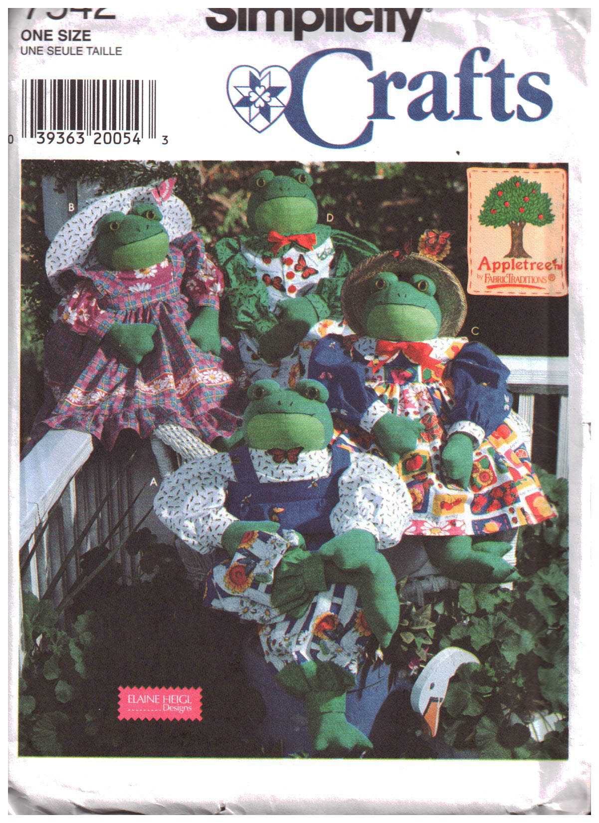 Simplicity 7542 Stuffed Frogs, Clothes by Elaine Heigl Size: 30" Uncut Sewing Pattern