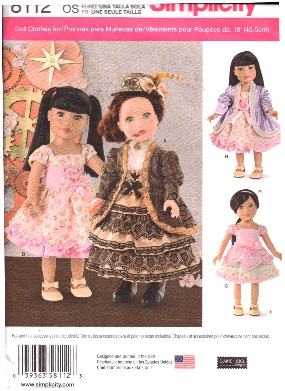 Simplicity 8112 Doll Clothes Size: 18" Uncut Sewing Pattern