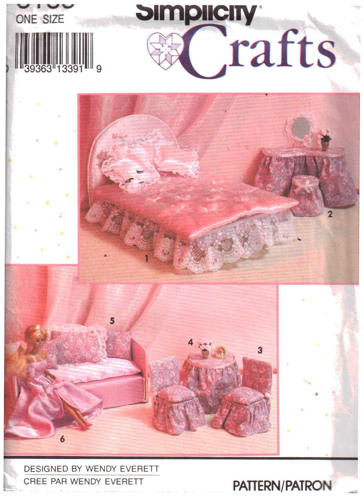 Simplicity 8158 Furniture and Dress for Fashion Doll Size: 11.5" Uncut Sewing Pattern
