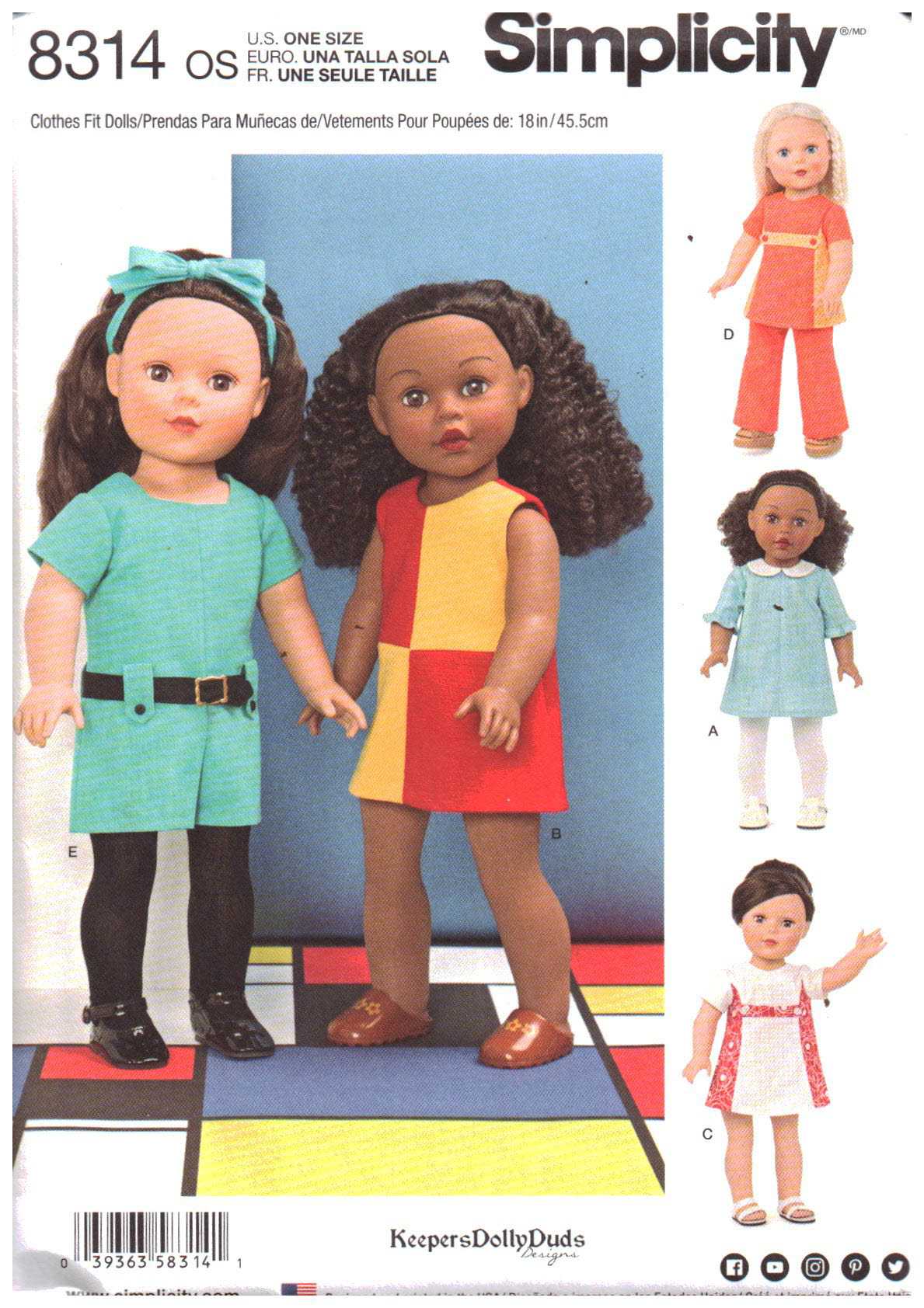 Simplicity 8314 Doll Clothes Size: 18" Uncut Sewing Pattern