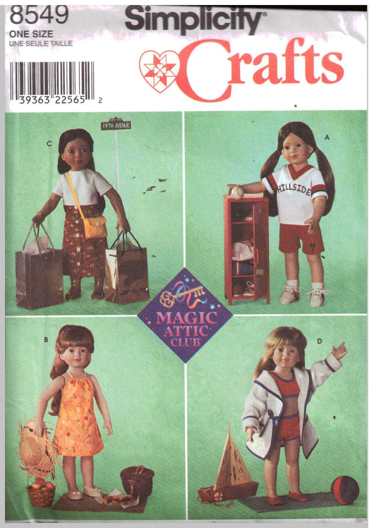 Simplicity 8549 Doll Clothes Size: 18" Used Sewing Pattern