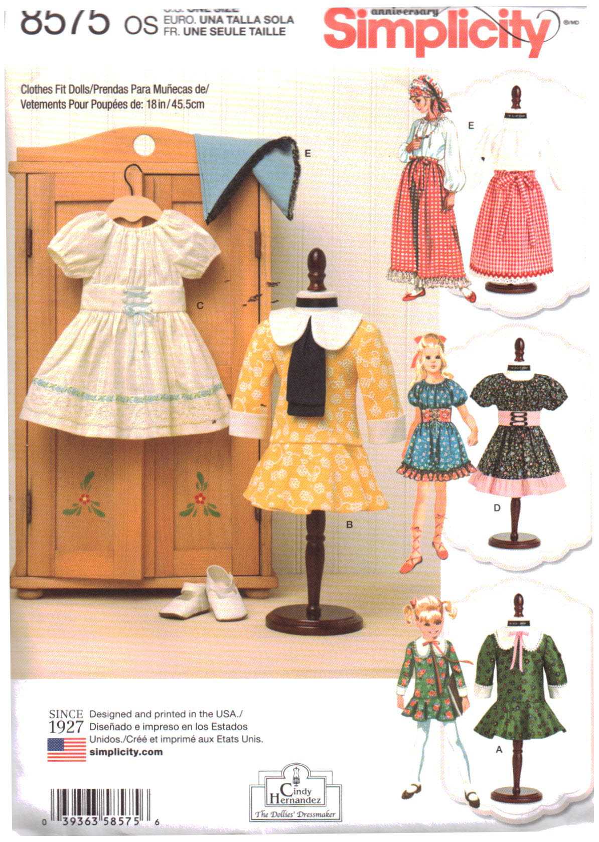 Simplicity 8575 Doll Clothes Size: 18" Uncut Sewing Pattern