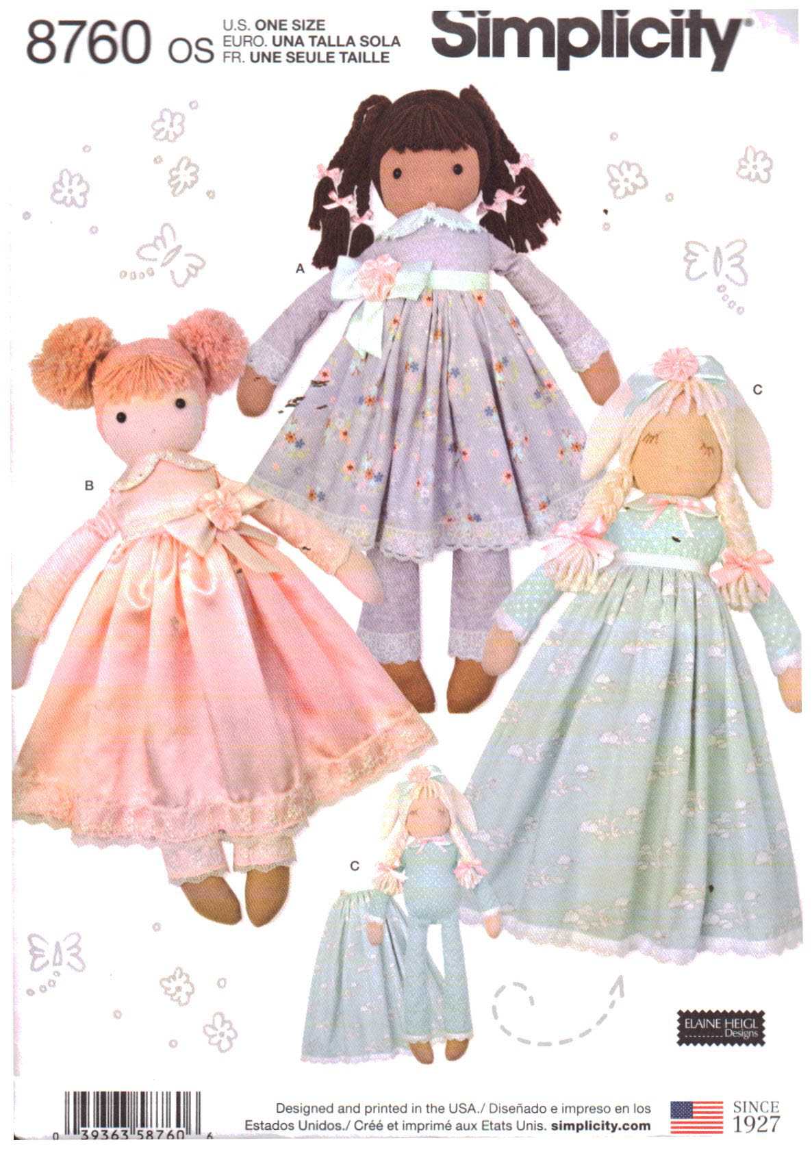 Simplicity 8760 Stuffed Dolls with Clothes Size: 25" Uncut Sewing Pattern