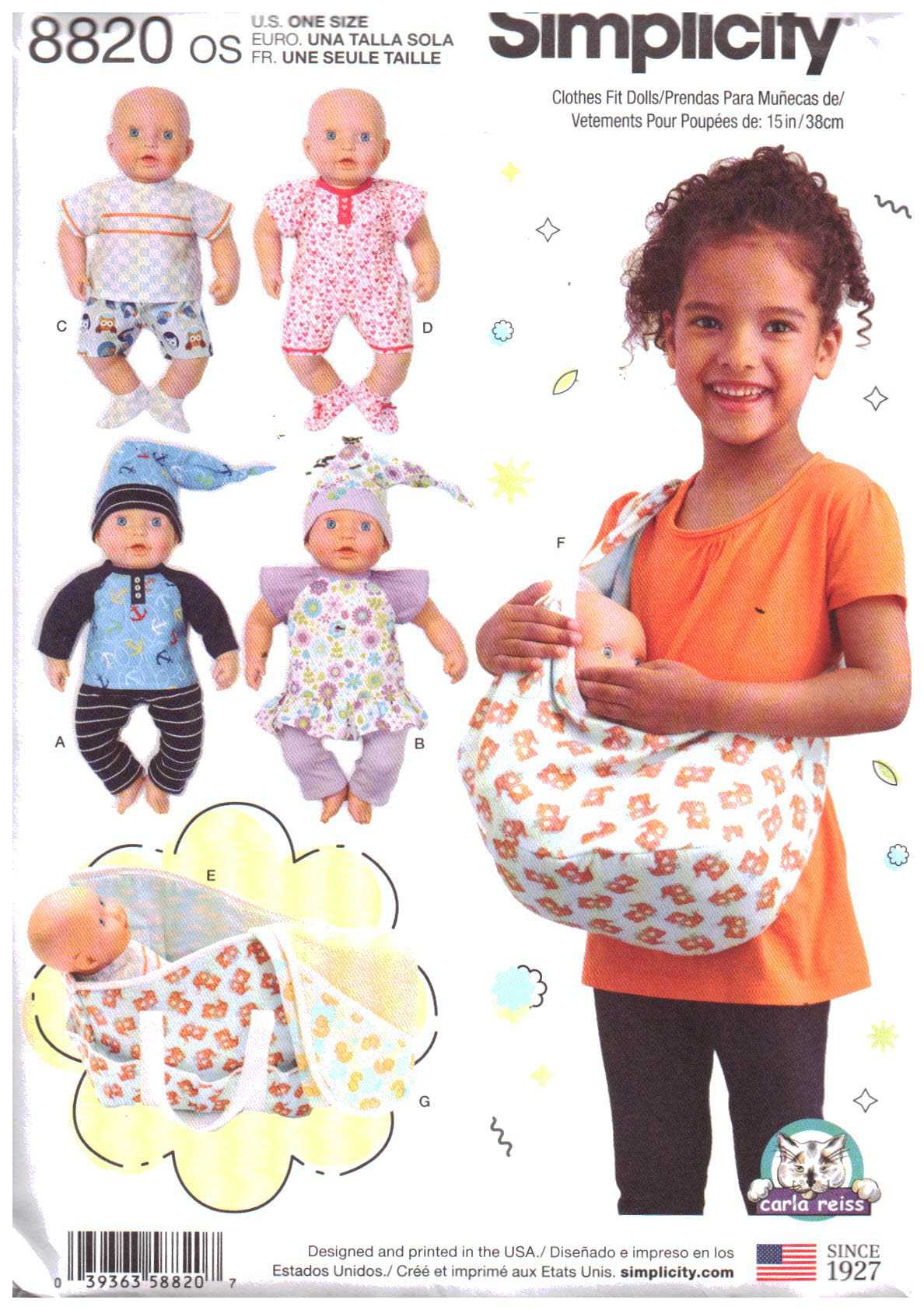 Simplicity 8820 Baby Doll Clothes, Accessories Size: 15" Uncut Sewing Pattern