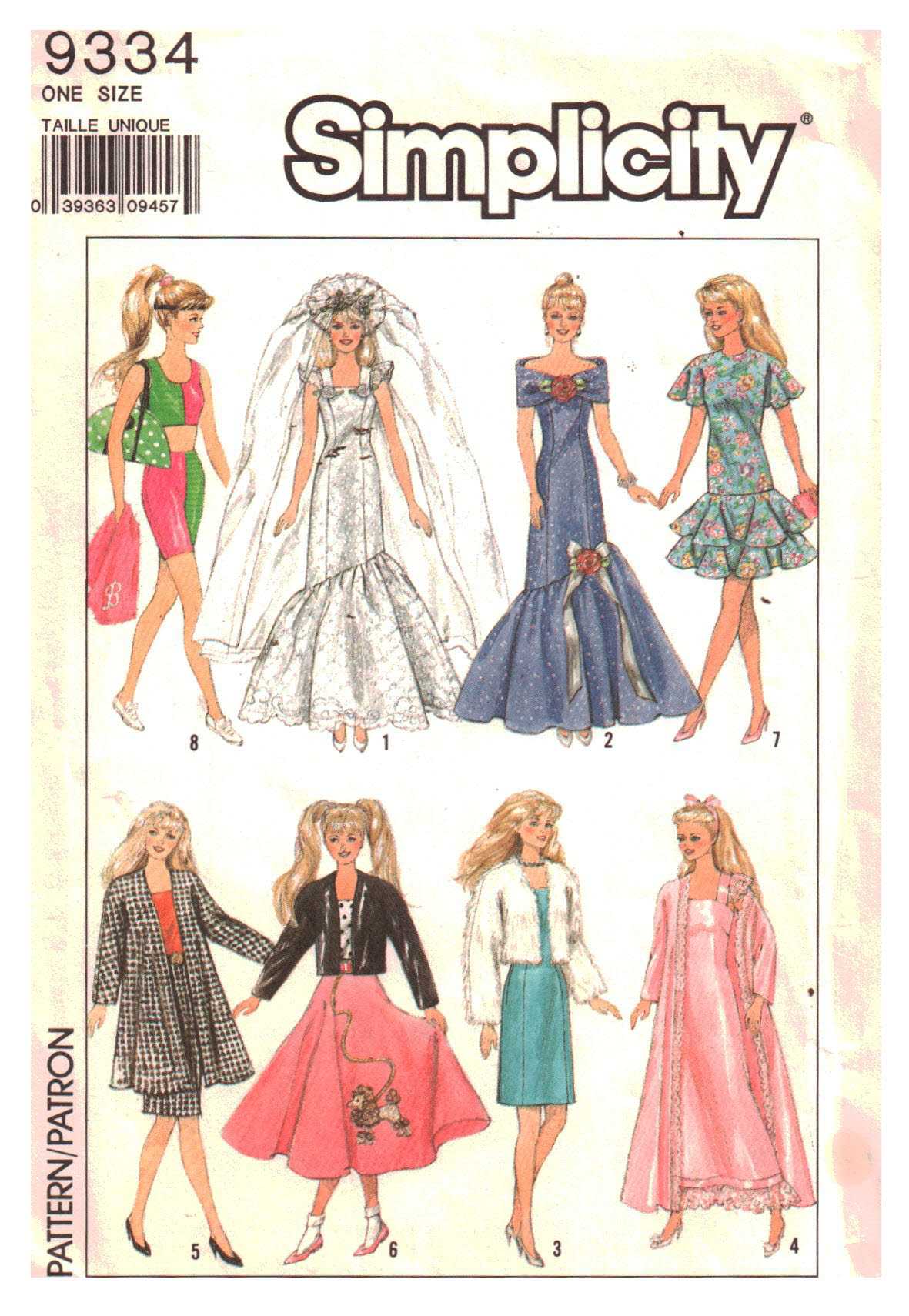 Simplicity 9334 Doll Clothes Size: 11.5" Used Sewing Pattern