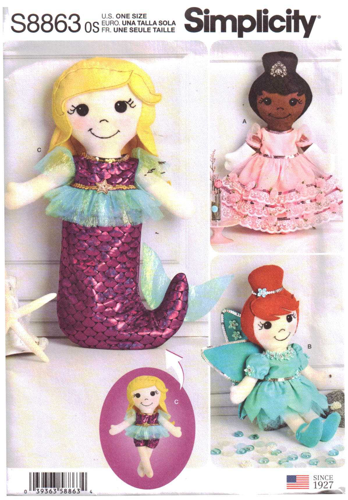 Simplicity S8863 Stuffed Doll Toys Size: One Uncut Sewing Pattern