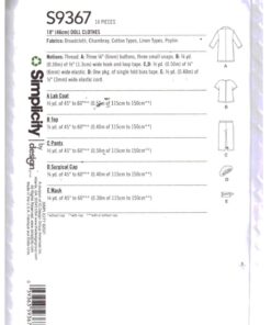 Simplicity S9367 Doll Clothes Size: 18" Uncut Sewing Pattern - Image 2