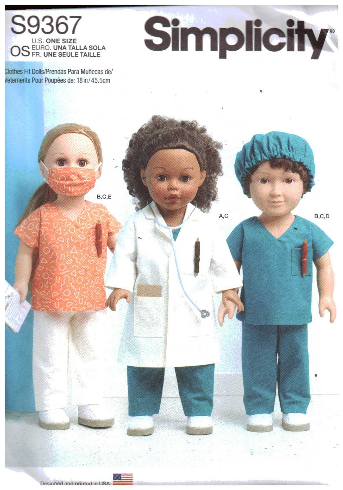 Simplicity S9367 Doll Clothes Size: 18" Uncut Sewing Pattern