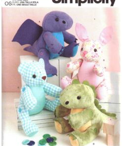 Simplicity S9441 Plushies - Dragon, Dinosaur, Bear, Bunny Size: one Uncut Sewing Pattern