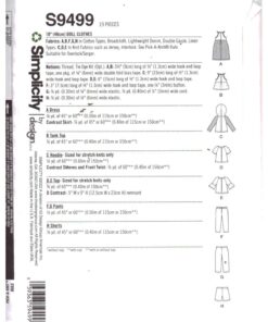 Simplicity S9499 Doll Clothes Size: 18" Uncut Sewing Pattern - Image 2