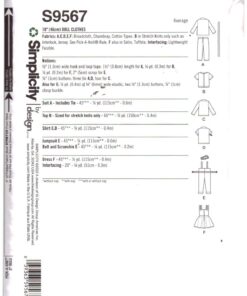 Simplicity S9567 Doll Clothes Size: 18" Uncut Sewing Pattern - Image 2