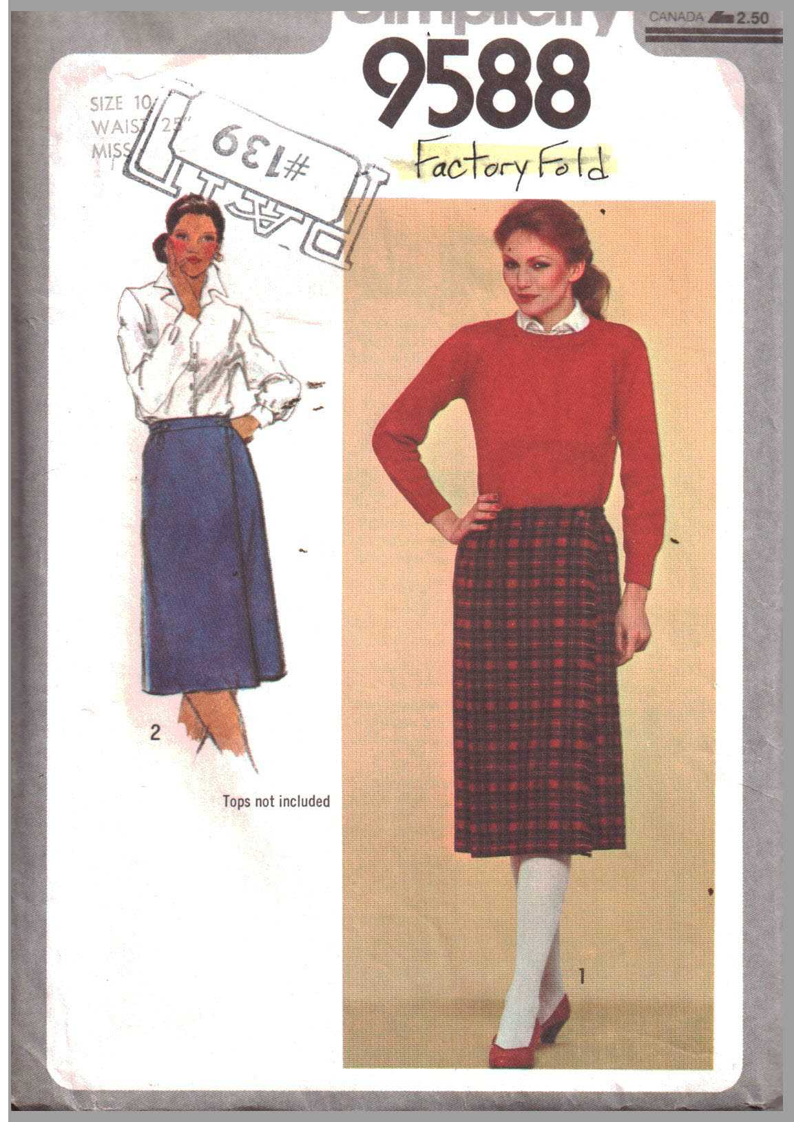 Simplicity 9588 Front Wrap Skirt Size: 10 Waist 25" Uncut Sewing Pattern