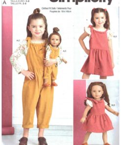 Simplicity S9661 Girl's Tops, Overall, Jumper and Doll Clothes (18") Size: A 3-8 Uncut Sewing Pattern