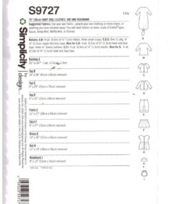 Simplicity S9727 Baby Doll Clothes Size: 15" Uncut Sewing Pattern - Image 2