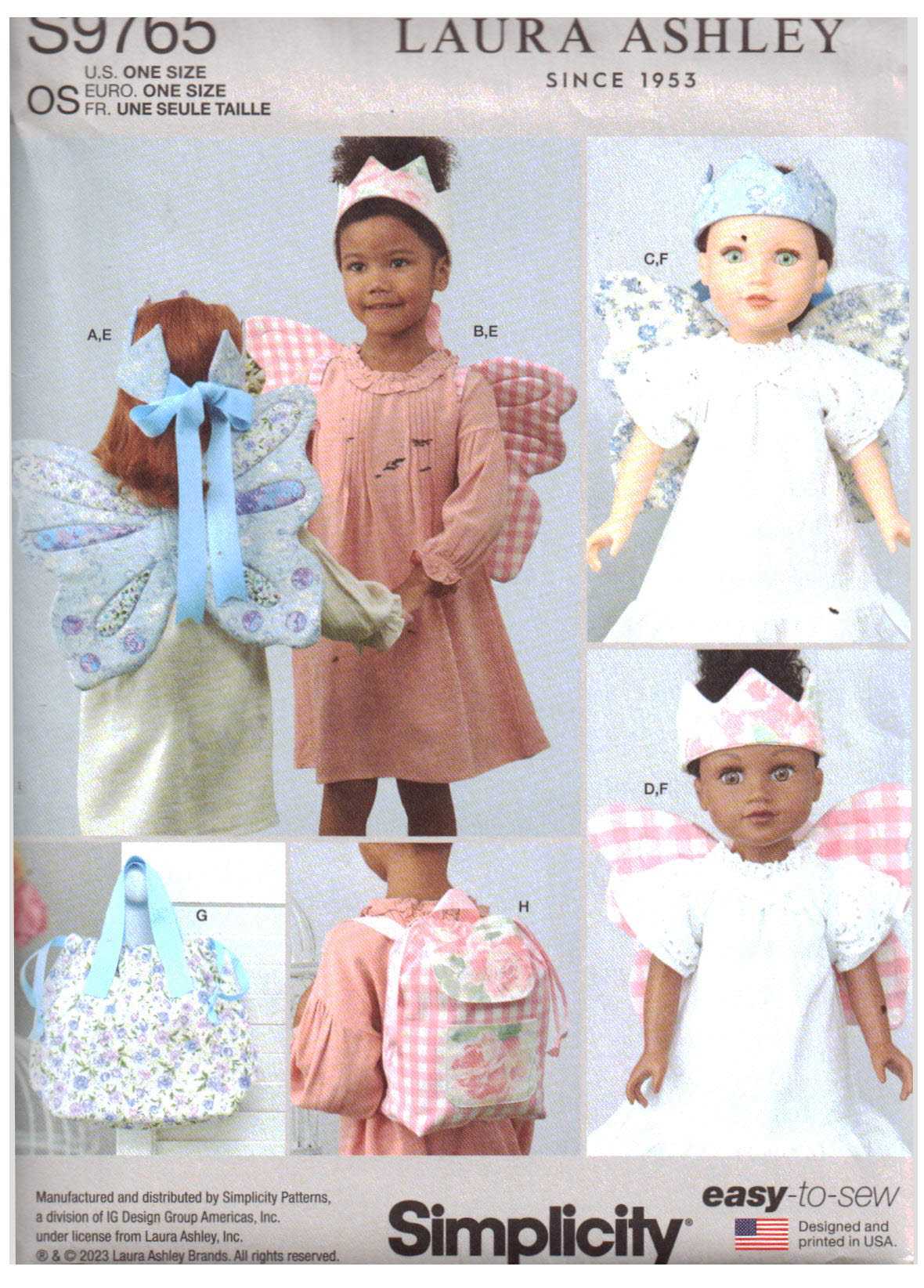Simplicity S9765 Girl's Wings Size: S-M-L, Crown, Tote and Wings & Crown for Doll Size: 18" Uncut Sewing Pattern