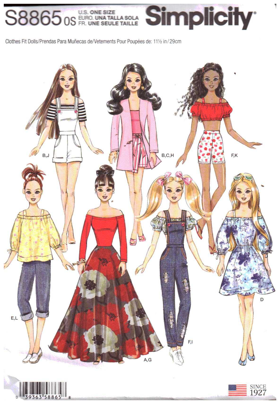 Simplicity S9769 Doll Clothes Size: 11.5" Uncut Sewing Pattern