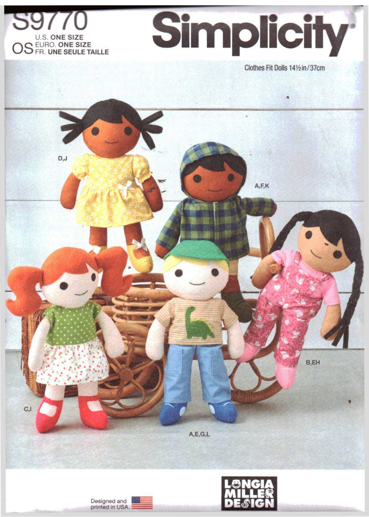 Simplicity S9770 Stuffed Dolls, Clothes Size: 14.5" Uncut Sewing Pattern