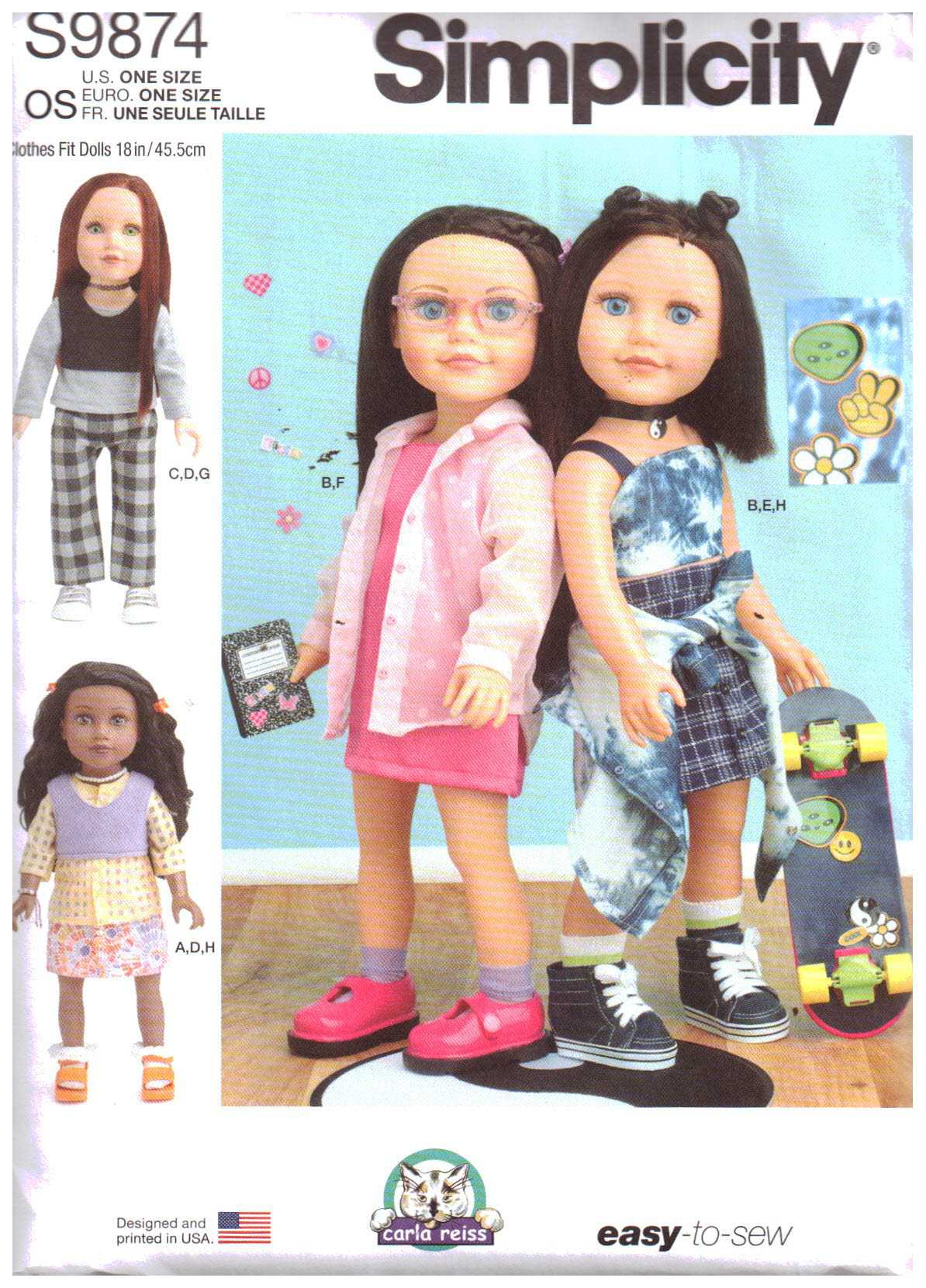 Simplicity S9874 Doll Clothes Size: 18" Uncut Sewing Pattern