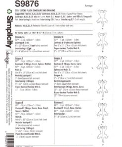 Simplicity S9876 Plush Dinasaurs, Dragons Size: 22.5" Uncut Sewing Pattern - Image 2