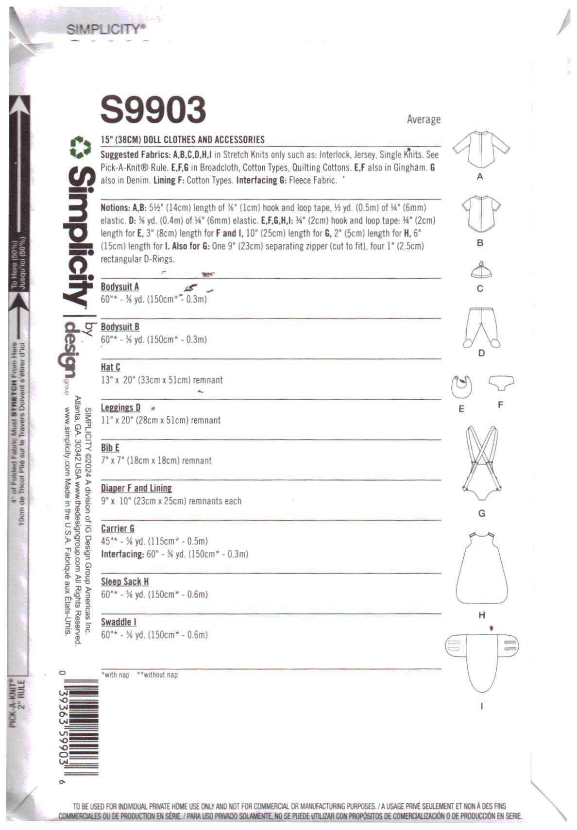 Simplicity S9903 Doll Clothes & Accessories Size: 18" Uncut Sewing Pattern - Image 2