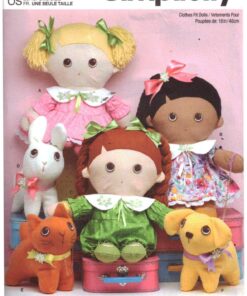 Simplicity S9910 Plush Dolls, Pets Size: 18", 7" Uncut Sewing Pattern