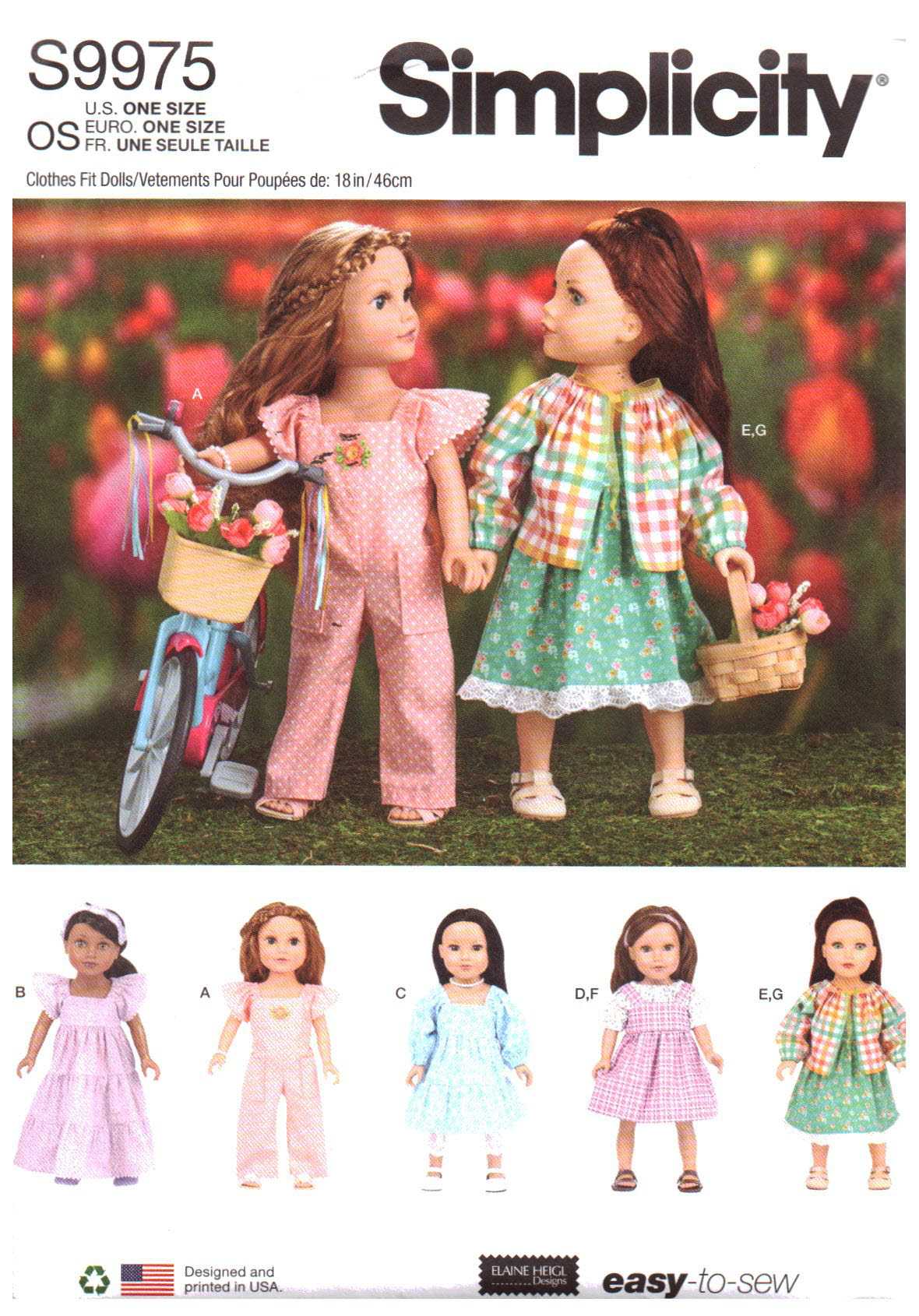 Simplicity S9975 Doll Clothes Size: 18" Uncut Sewing Pattern