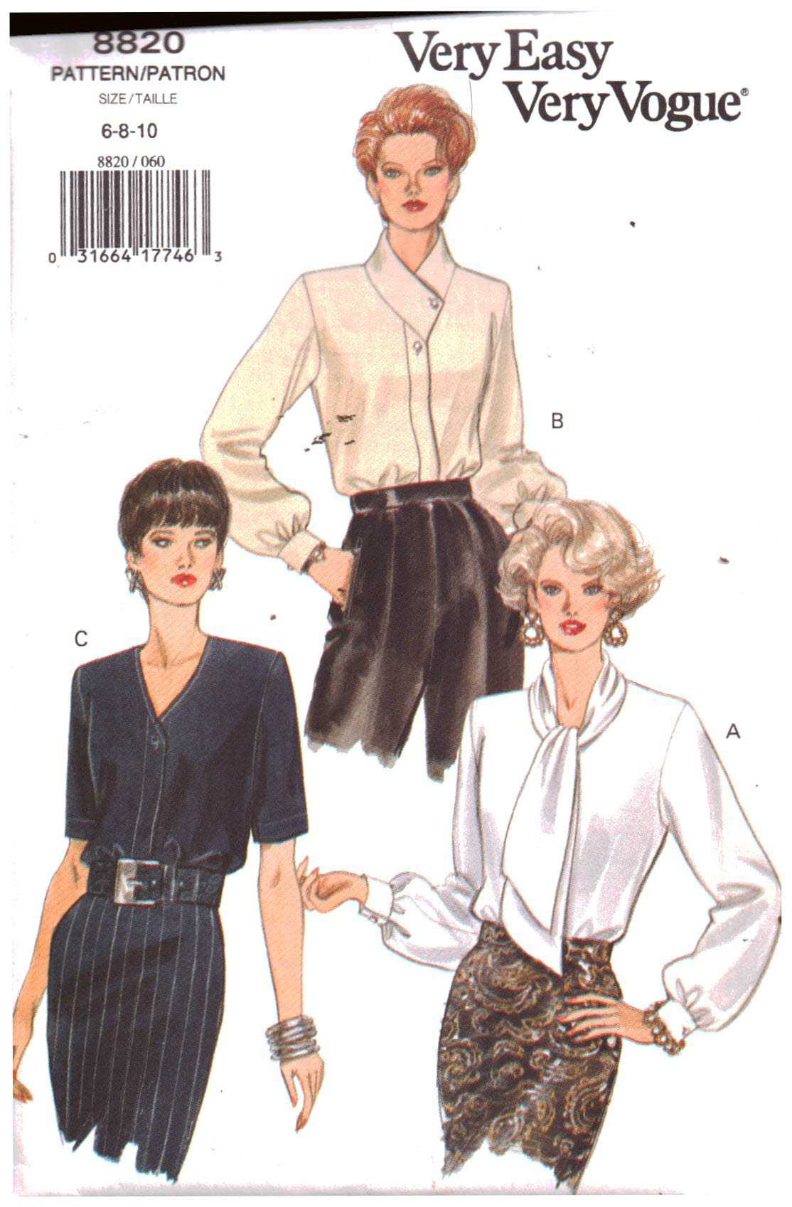Vogue 8820 Blouse Size: 6-8-10 Uncut Sewing Pattern
