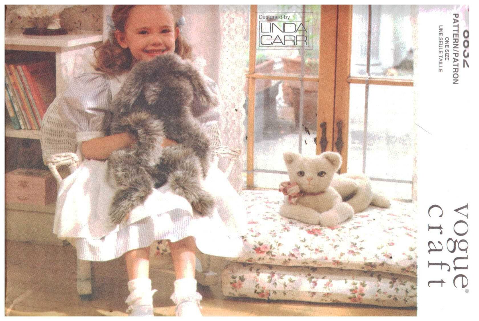 Vogue 8832 Soft Toy - Dog, Cat Size: One Uncut Sewing Pattern