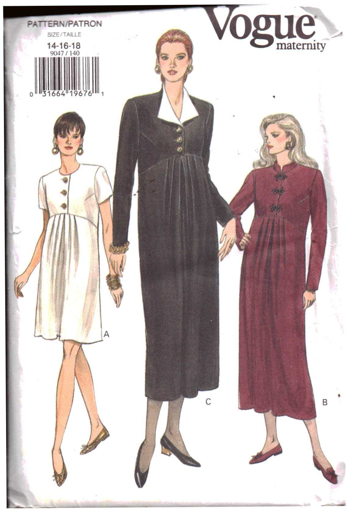 Vogue 9047 Maternity Dress Size: 14-16-18 Uncut Sewing Pattern