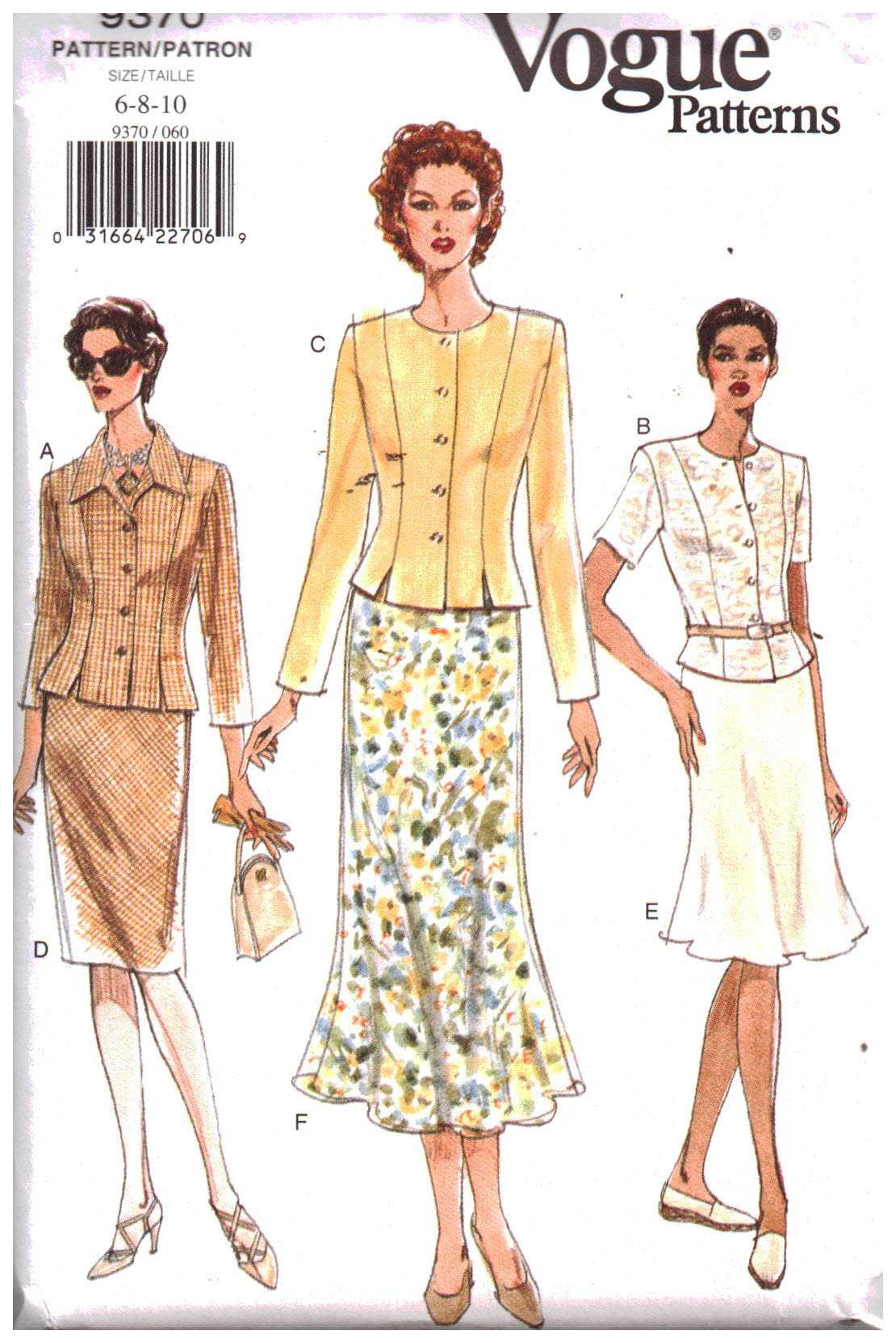 Vogue 9370 Suit - Top, Skirt Size: 6-8-10 Uncut Sewing Pattern
