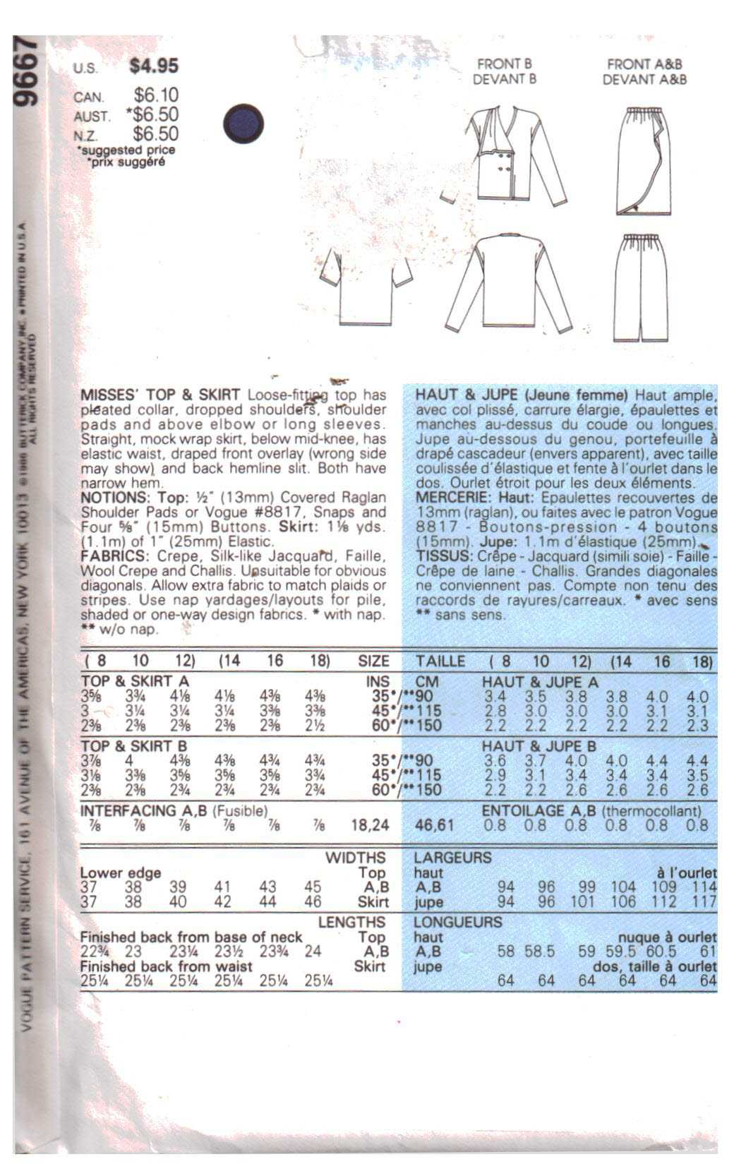 Vogue 9667 Top, Skirt Size: 14-16-18 Uncut Sewing Pattern - Image 2