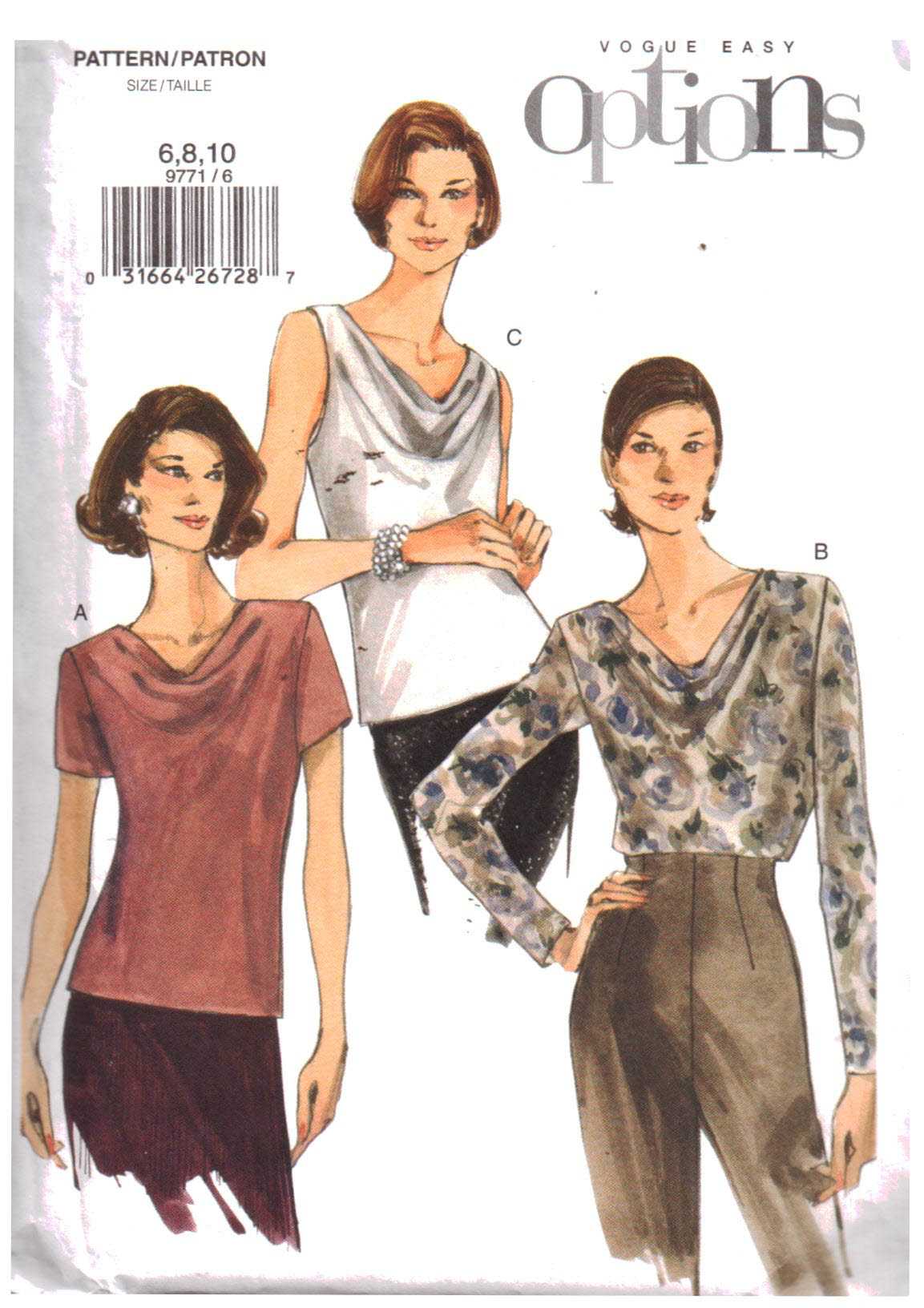 Vogue 9771 Blouse Size: 6-8-10 Uncut Sewing Pattern
