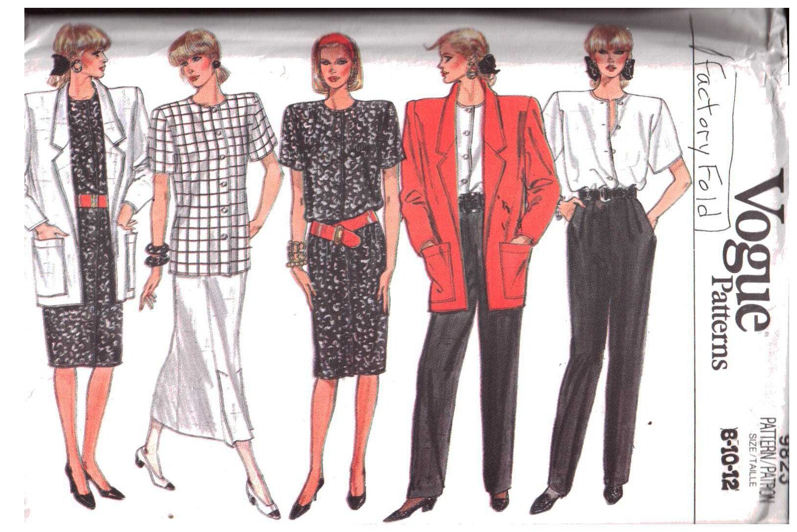 Vogue 9823 Jacket, Skirt, Pants, Dress, Blouse Size: 8-10-12 Uncut Sewing Pattern
