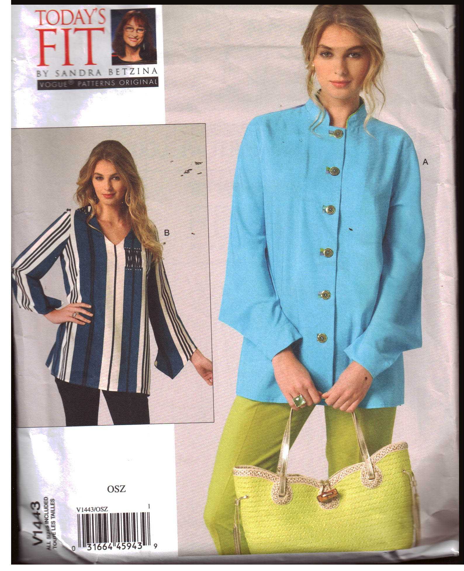 Vogue V1443 Blouse by Sandra Betzina Size: OSZ Uncut Sewing Pattern