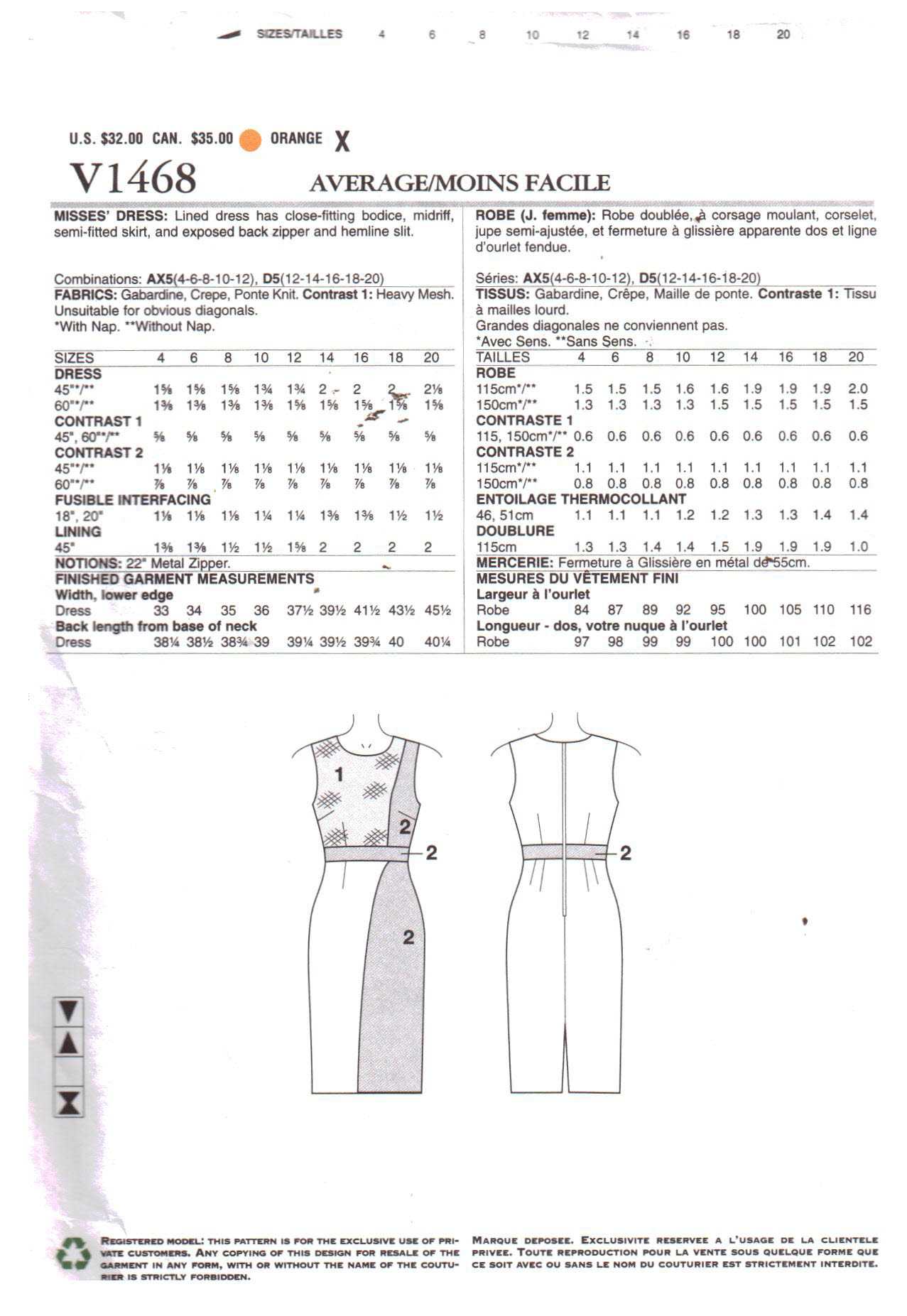 Vogue V1468 Dress by Nicola Finetti Size: D5 12-14-16-18-20 Uncut Sewing Pattern - Image 2